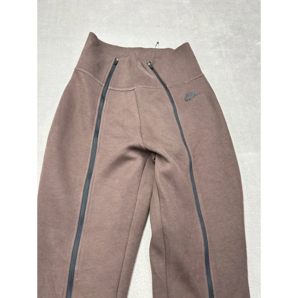 Nike Tech Fleece High Waisted Joggers Cacao Wow Brown Double Zip Pants Small NEW